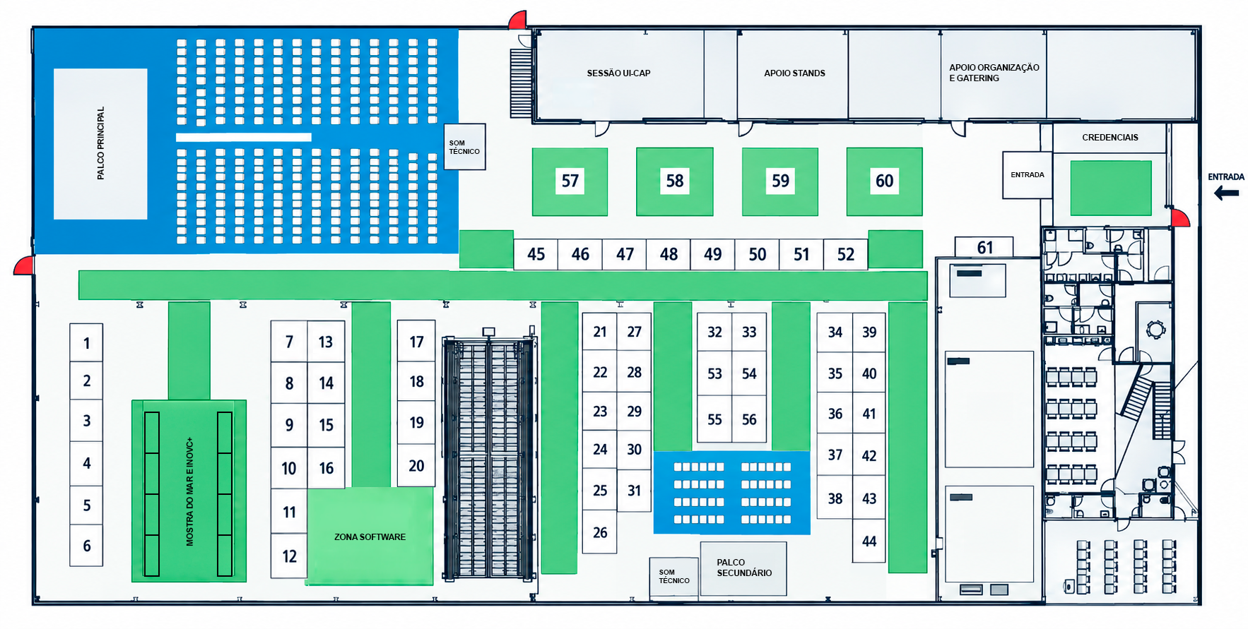 Planta do espaço de exposição do F!Next 2026, com os stands numerados